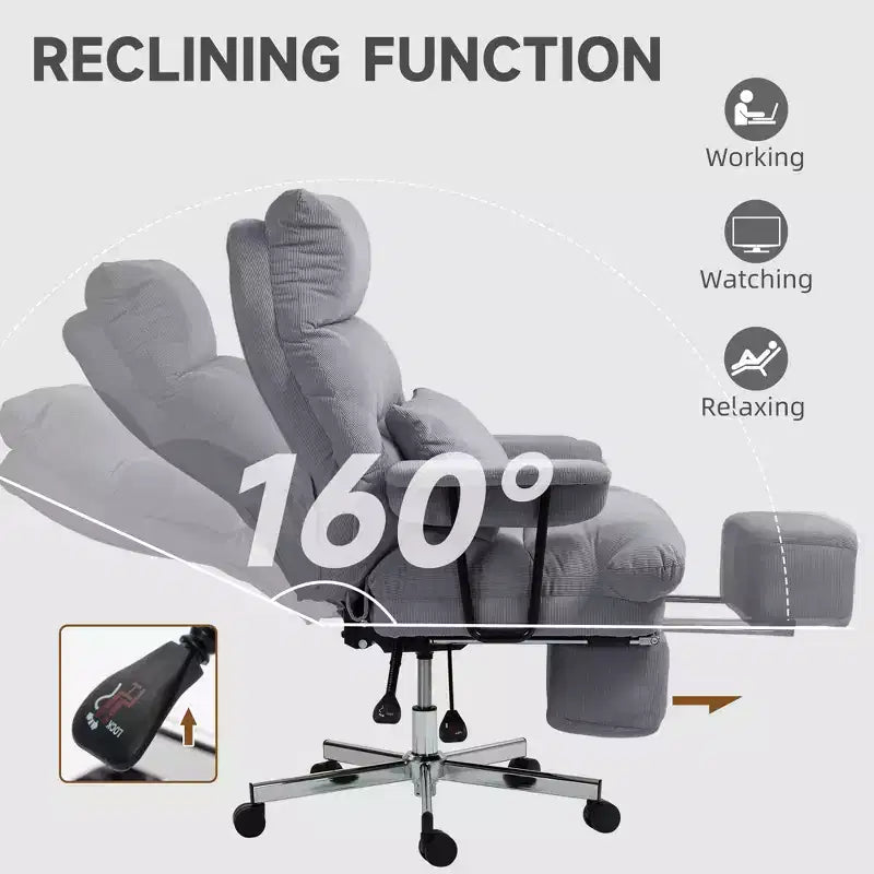 Executive Office Chair with Lumbar , Footrest, High Back Reclining Overstuffed Desk Chair with