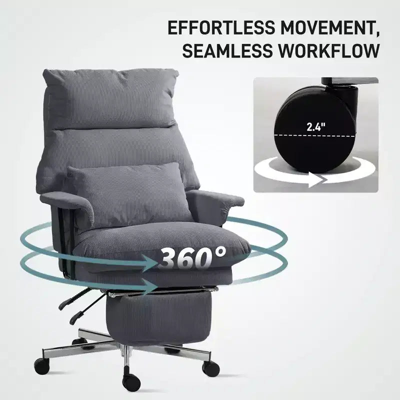 Executive Office Chair with Lumbar , Footrest, High Back Reclining Overstuffed Desk Chair with