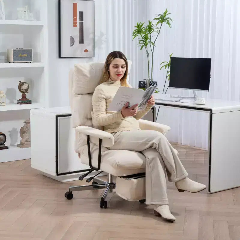 Executive Office Chair with Lumbar , Footrest, High Back Reclining Overstuffed Desk Chair with