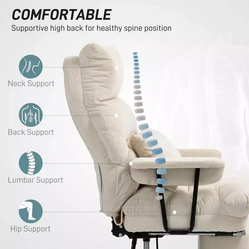 Executive Office Chair with Lumbar , Footrest, High Back Reclining Overstuffed Desk Chair with