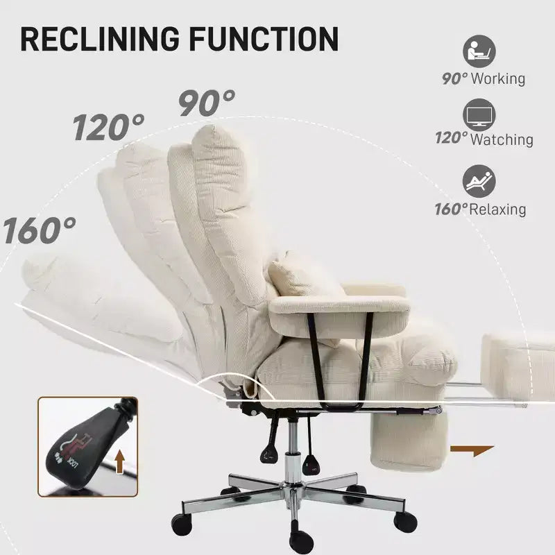 Executive Office Chair with Lumbar , Footrest, High Back Reclining Overstuffed Desk Chair with