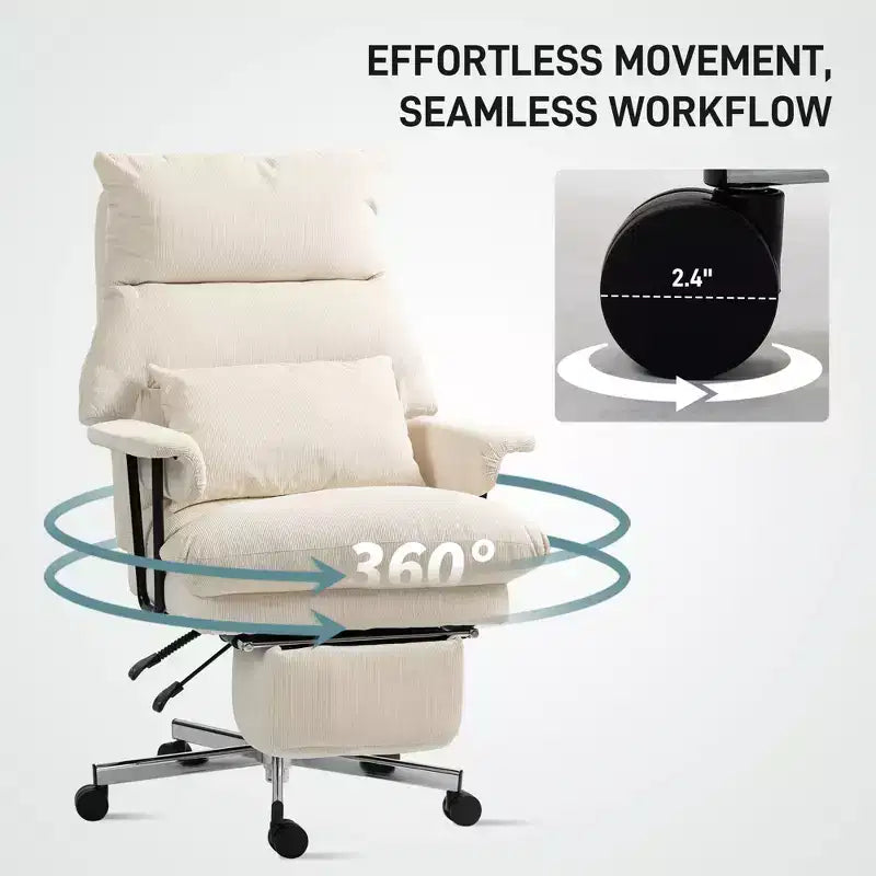 Executive Office Chair with Lumbar , Footrest, High Back Reclining Overstuffed Desk Chair with