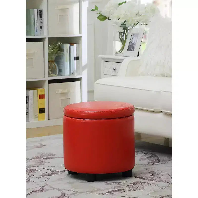 HomeStock Comfort Round Accent Storage Ottoman with Reversible Tray Lid