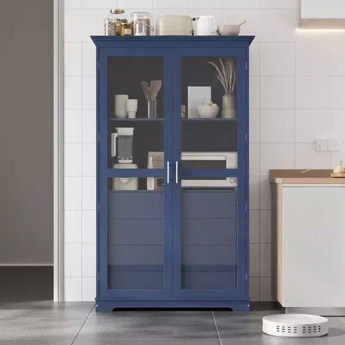 44.7x20x75inch Kitchen Pantry, Freestanding Kitchen Storage Cabinet Display Cabinet with Glass Doors and 4 Built-in Drawers for Living Room