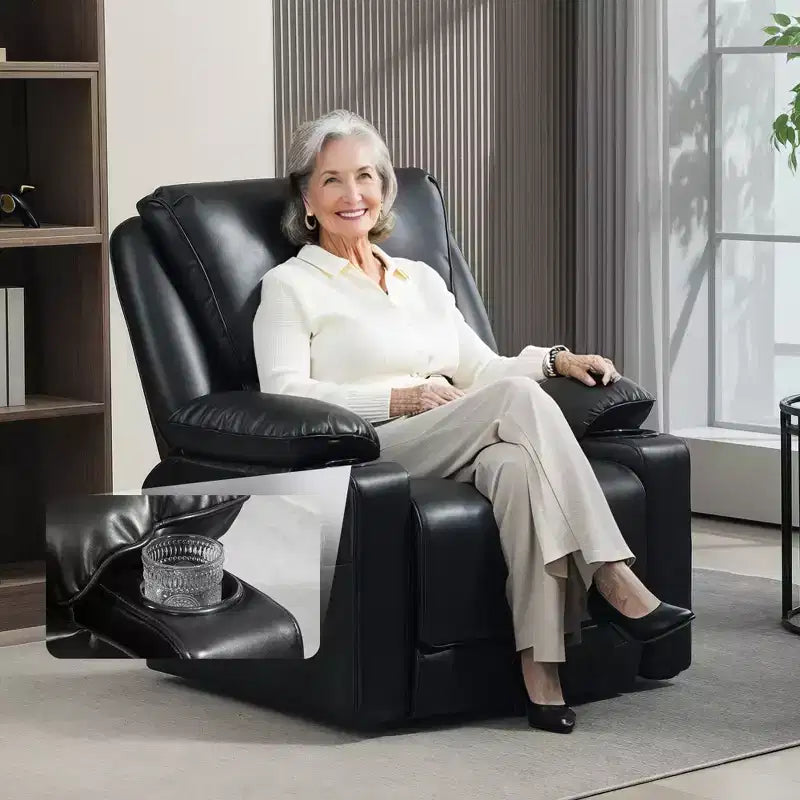 Power Lift Chair for Elderly, Faux Leather Recliner Sofa with Vibration Massage and Heat, Remote, Side Pockets