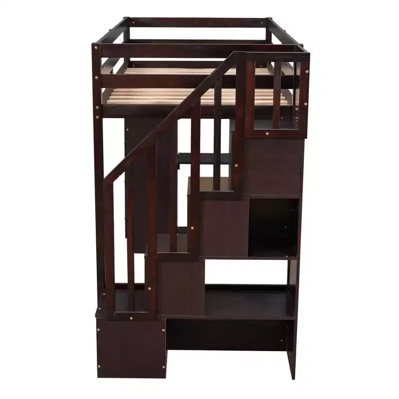 Whisen Twin size Wooden Loft Bed with Storage Drawers and Stairs, Shelves