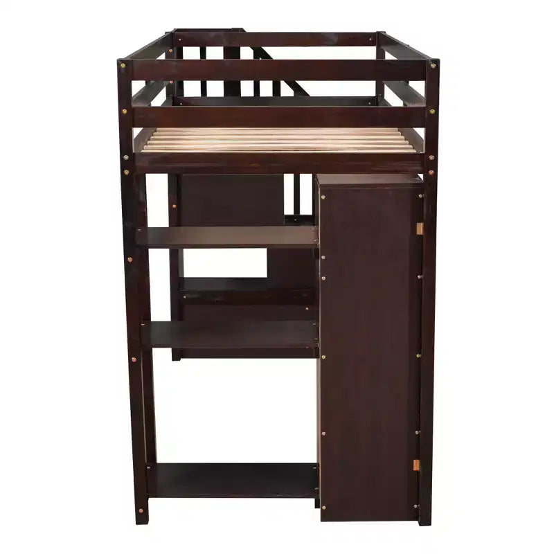 Whisen Twin size Wooden Loft Bed with Storage Drawers and Stairs, Shelves