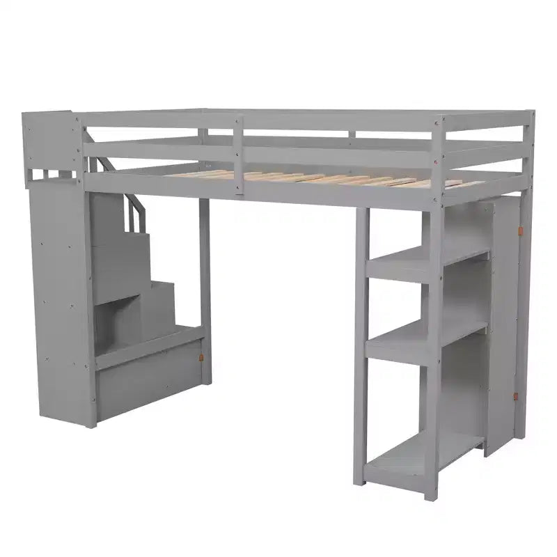 Whisen Twin size Wooden Loft Bed with Storage Drawers and Stairs, Shelves