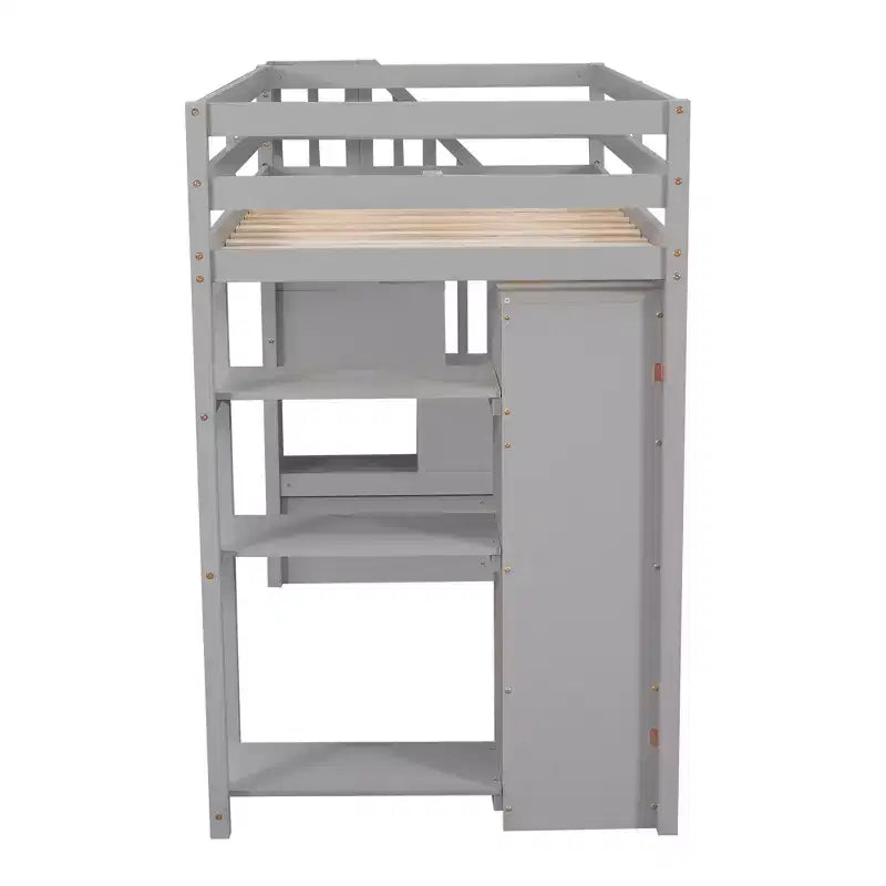 Whisen Twin size Wooden Loft Bed with Storage Drawers and Stairs, Shelves