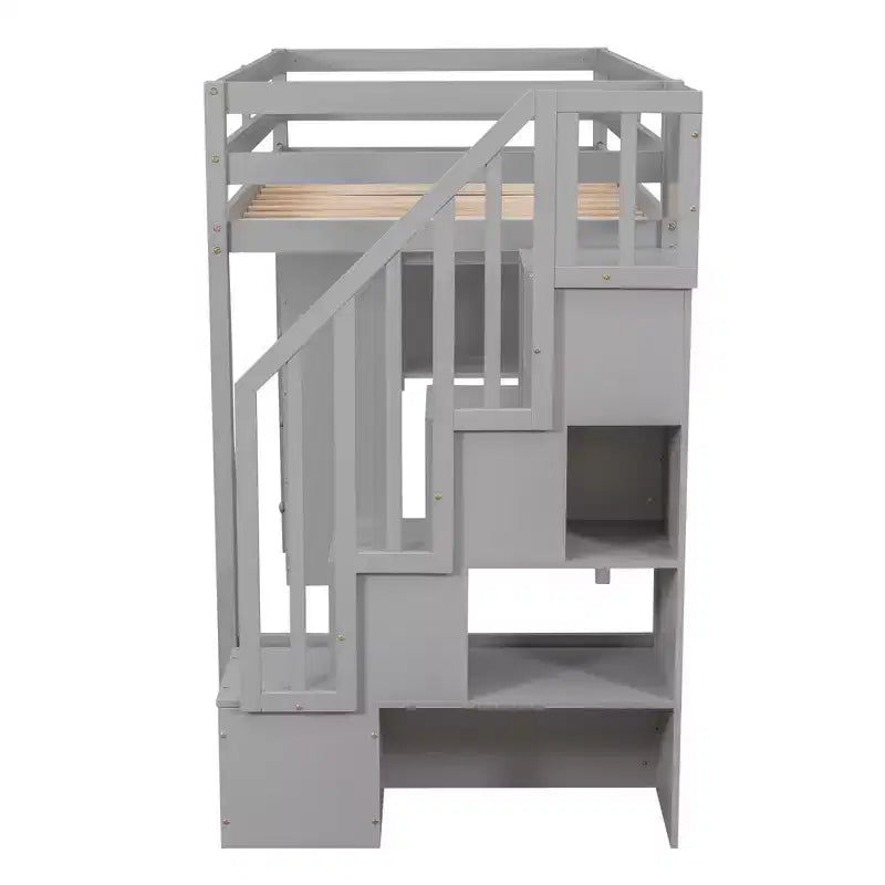 Whisen Twin size Wooden Loft Bed with Storage Drawers and Stairs, Shelves