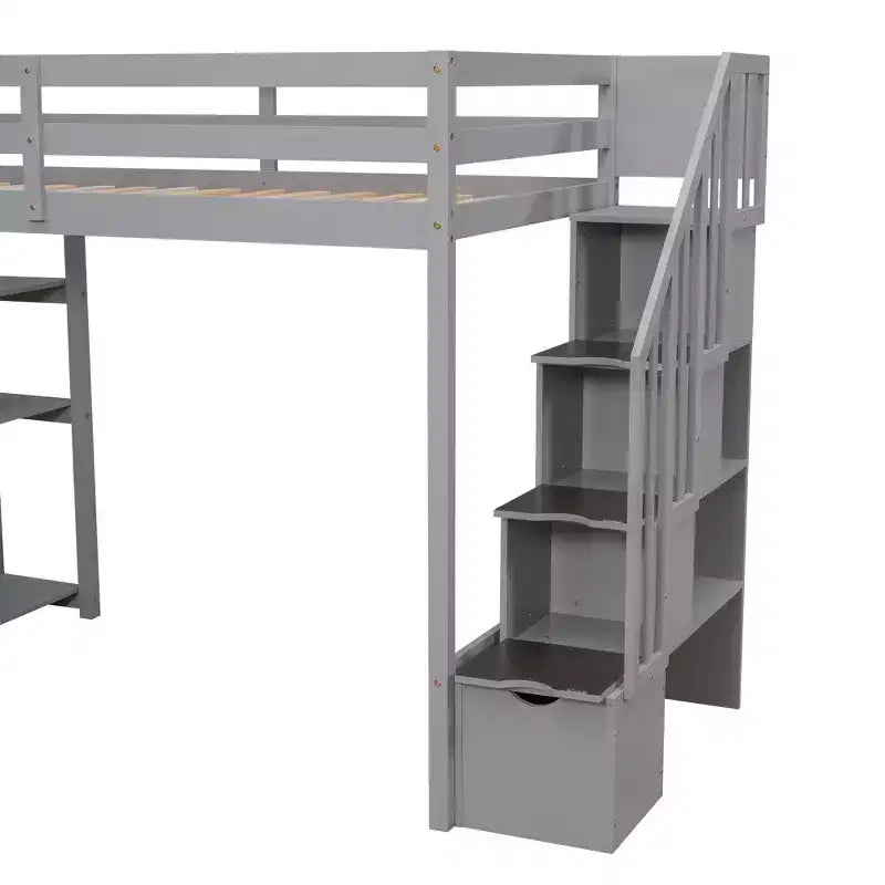Whisen Twin size Wooden Loft Bed with Storage Drawers and Stairs, Shelves