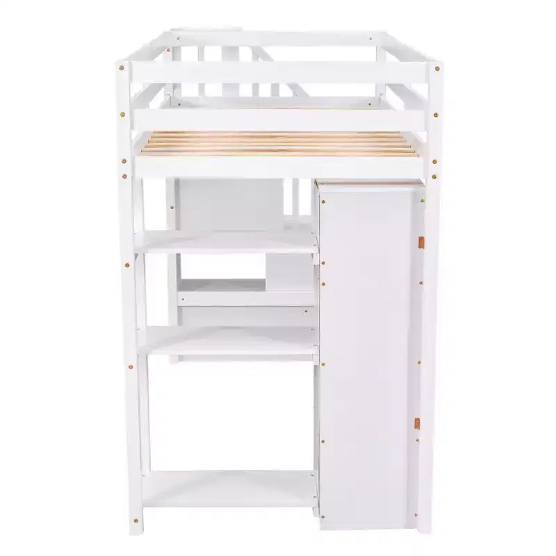 Whisen Twin size Wooden Loft Bed with Storage Drawers and Stairs, Shelves