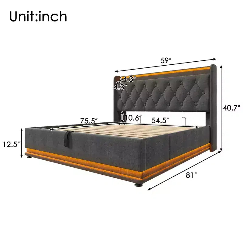 Bellemave Full Upholstered Platform Bed with 360 Surround Function,Upholstered Platform Bed Frame with Type-C charging, Gray