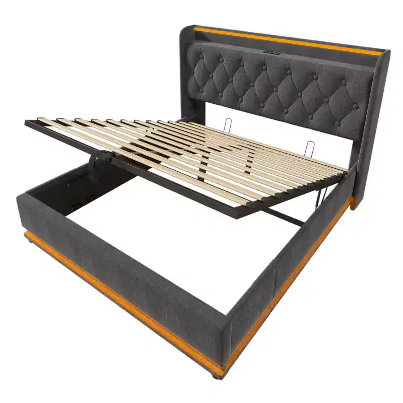 Bellemave Full Upholstered Platform Bed with 360 Surround Function,Upholstered Platform Bed Frame with Type-C charging, Gray