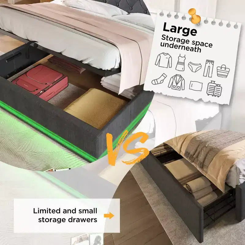 Bellemave Full Upholstered Platform Bed with 360 Surround Function,Upholstered Platform Bed Frame with Type-C charging, Gray