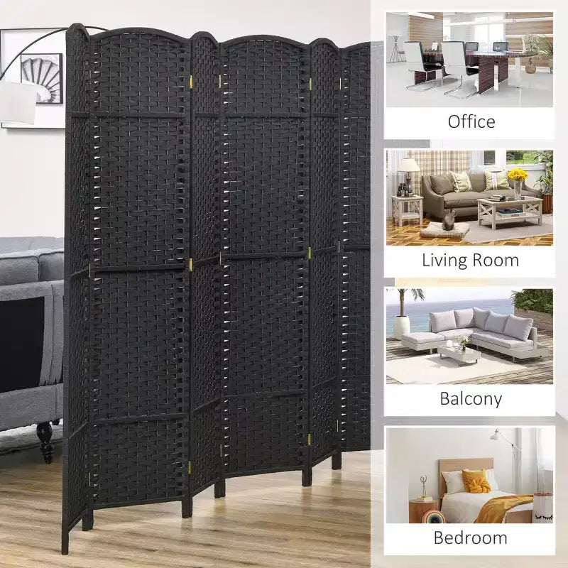 Folding Room Divider Screen 6 Panel 5.6 ' Tall Privacy Screen Freestanding Room Partition for Home Office