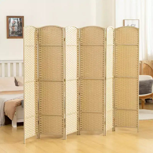 Divisorio pieghevole a 6 pannelli – Beige / Nero / Marrone / Grigio antracite / Legno naturale, Autoportante, Uso individuale