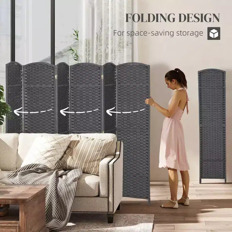 Folding Room Divider Screen 6 Panel 5.6 ' Tall Privacy Screen Freestanding Room Partition for Home Office