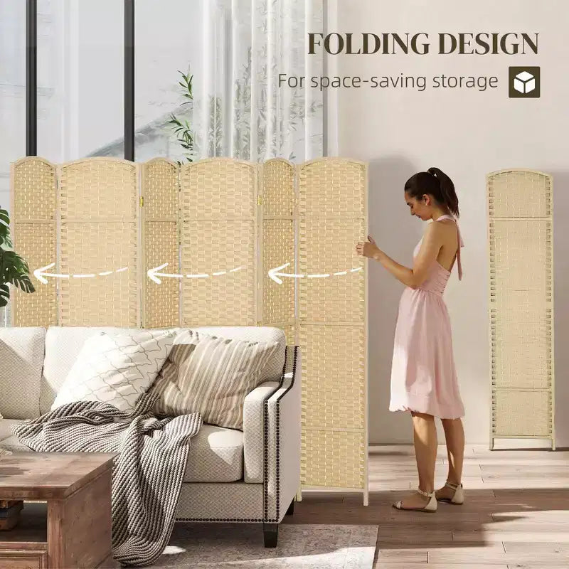 Folding Room Divider Screen 6 Panel 5.6 ' Tall Privacy Screen Freestanding Room Partition for Home Office