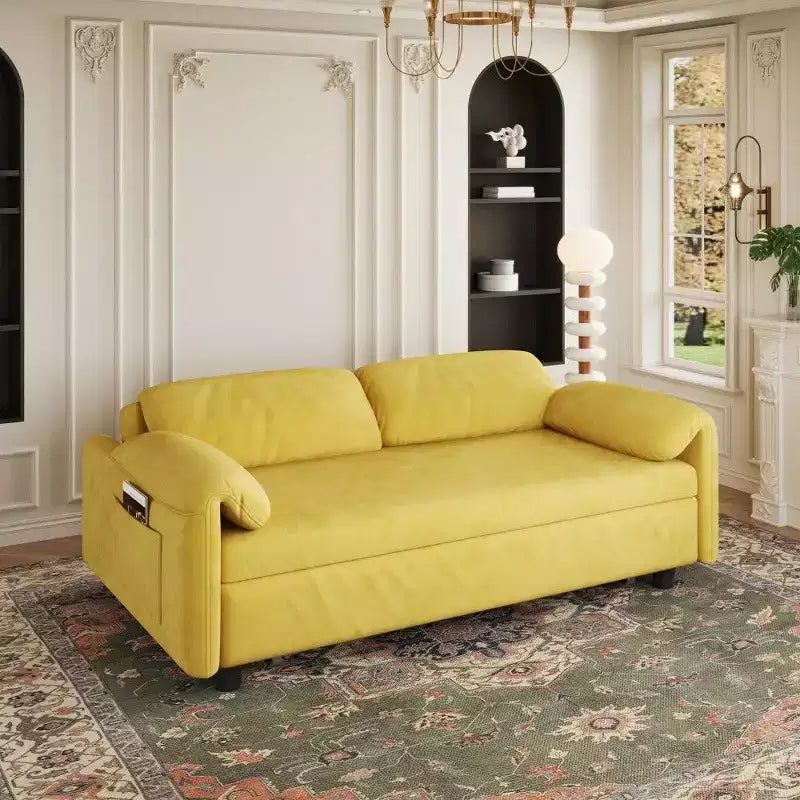 54-inch Modern Convertible Sofa,Velvet Sofa Bed with Storage Pockets,Retractable 2-in-1 Loveseat for Living Room,Small Space