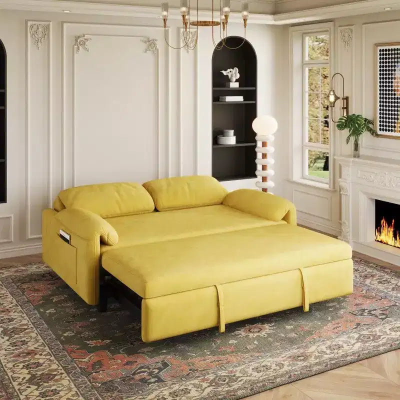 54-inch Modern Convertible Sofa,Velvet Sofa Bed with Storage Pockets,Retractable 2-in-1 Loveseat for Living Room,Small Space
