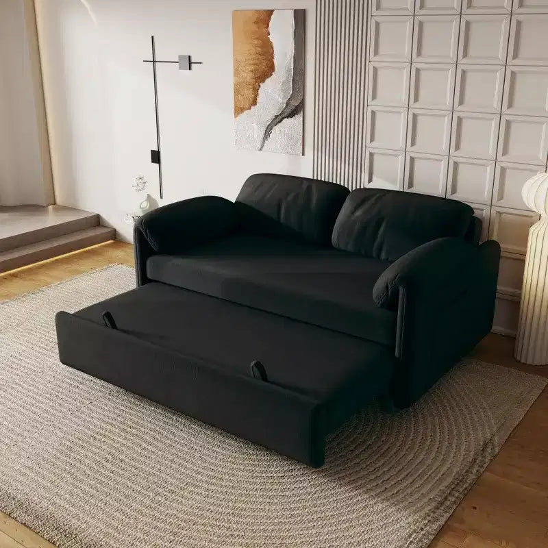 54-inch Modern Convertible Sofa,Velvet Sofa Bed with Storage Pockets,Retractable 2-in-1 Loveseat for Living Room,Small Space
