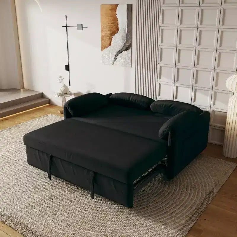 54-inch Modern Convertible Sofa,Velvet Sofa Bed with Storage Pockets,Retractable 2-in-1 Loveseat for Living Room,Small Space