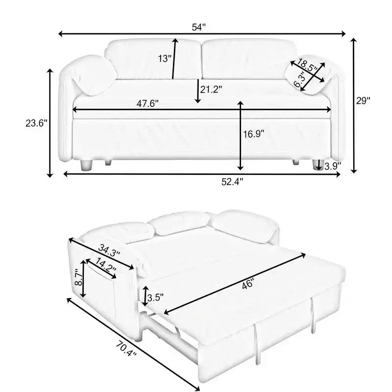 54-inch Modern Convertible Sofa,Velvet Sofa Bed with Storage Pockets,Retractable 2-in-1 Loveseat for Living Room,Small Space