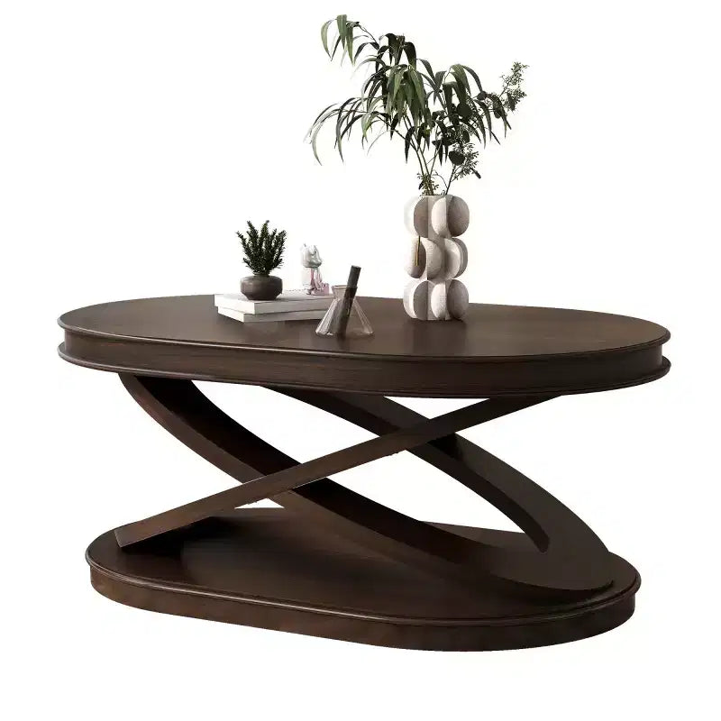 31.5 Modern Oval Coffee Table with X-Shaped Base, Minimalist Wood Veneer Sofa Center Table for Living Room or Home Office-Panipeachy