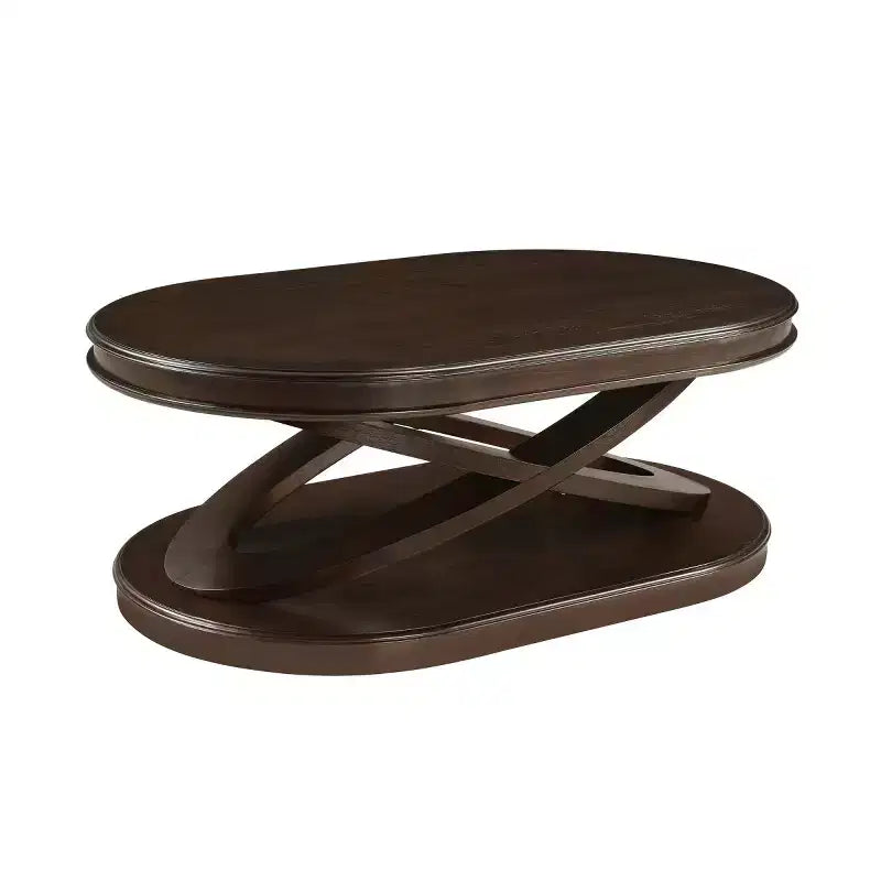 31.5 Modern Oval Coffee Table with X-Shaped Base, Minimalist Wood Veneer Sofa Center Table for Living Room or Home Office-Panipeachy