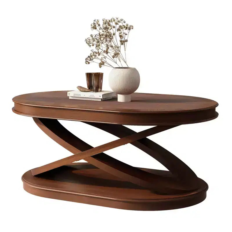 31.5 Modern Oval Coffee Table with X-Shaped Base, Minimalist Wood Veneer Sofa Center Table for Living Room or Home Office-Panipeachy