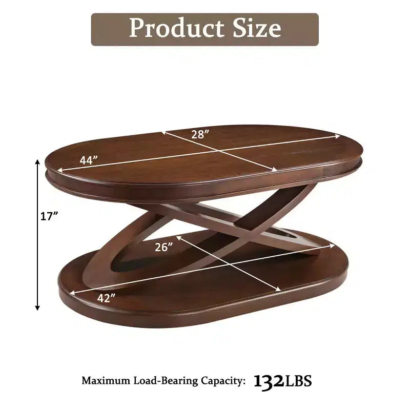 31.5 Modern Oval Coffee Table with X-Shaped Base, Minimalist Wood Veneer Sofa Center Table for Living Room or Home Office-Panipeachy