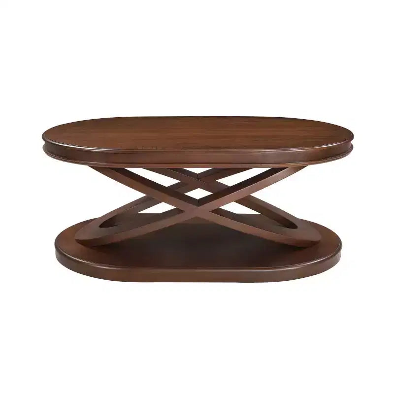 31.5 Modern Oval Coffee Table with X-Shaped Base, Minimalist Wood Veneer Sofa Center Table for Living Room or Home Office-Panipeachy