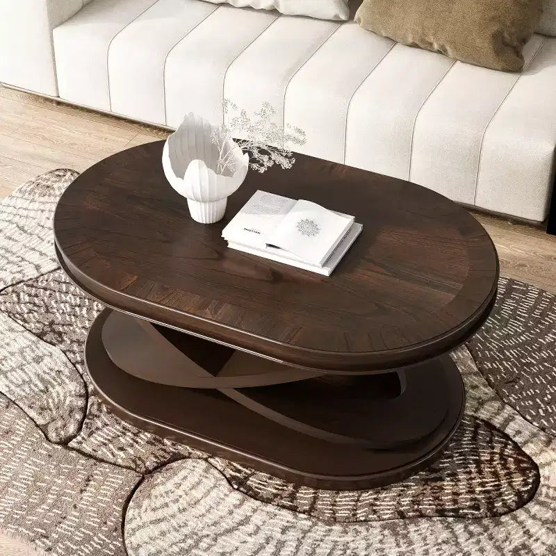 31.5 Modern Oval Coffee Table with X-Shaped Base, Minimalist Wood Veneer Sofa Center Table for Living Room or Home Office-Panipeachy