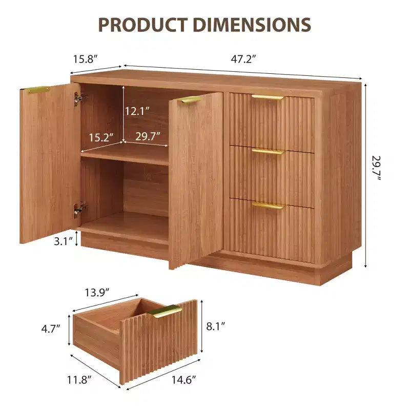 47 in Modern Sideboard Buffet Cabinet with Storage, Compact Wood Kitchen Cabinet with 3 Drawers & Shelf, Buffet Table for Dining Room Living Room
