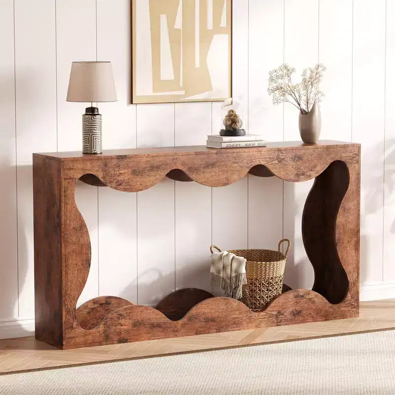 63" Console Table, Beige/Brown, Farmhouse Style, 1-Person Assembly