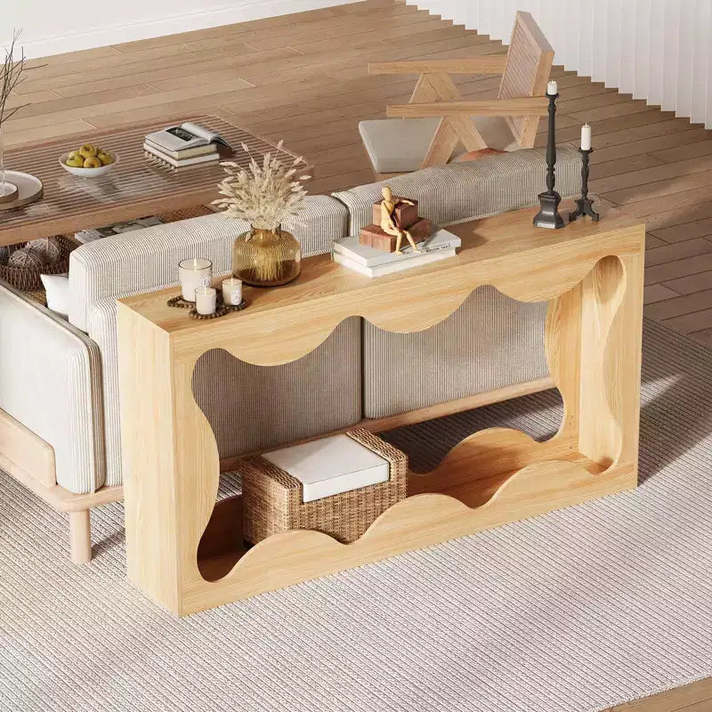 63" Console Table, Beige/Brown, Farmhouse Style, 1-Person Assembly