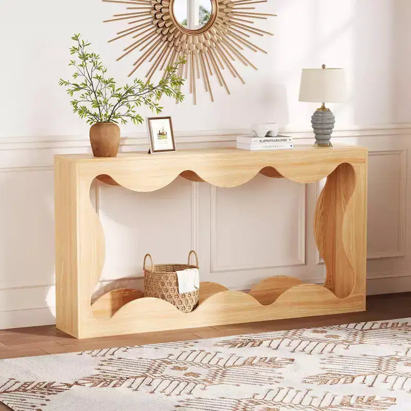 63" Console Table, Beige/Brown, Farmhouse Style, 1-Person Assembly