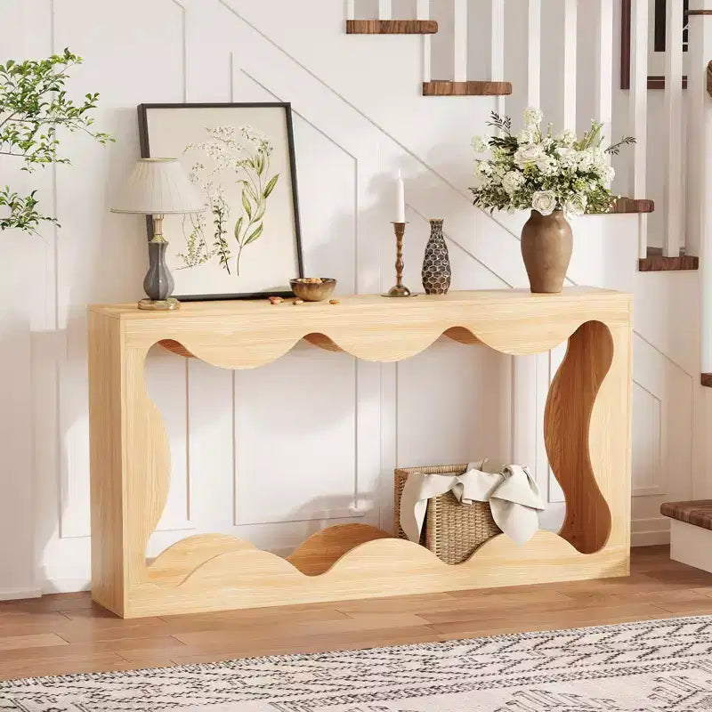 63" Console Table, Beige/Brown, Farmhouse Style, 1-Person Assembly