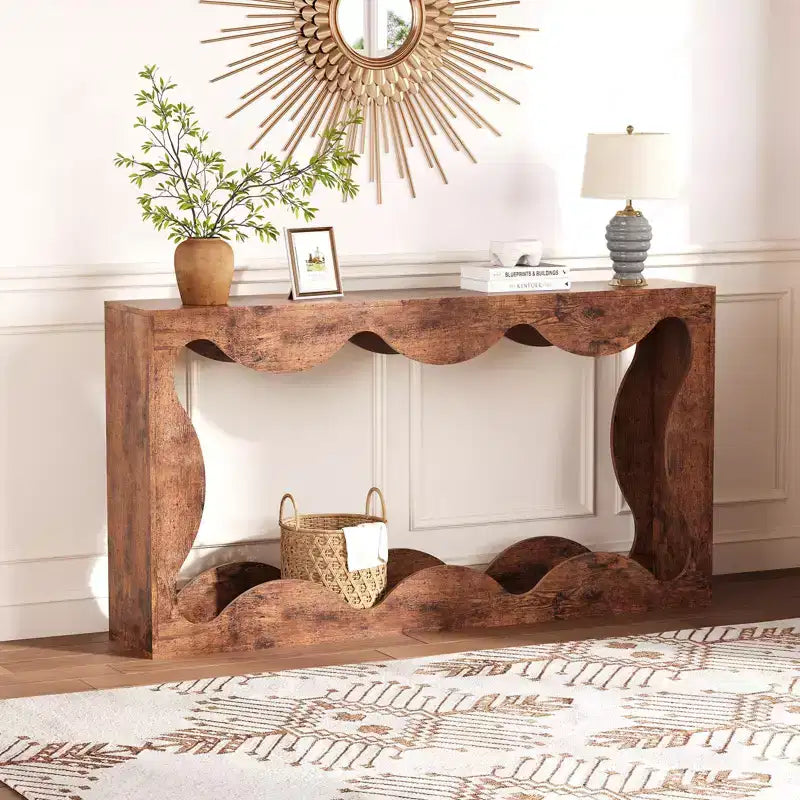 63" Console Table, Beige/Brown, Farmhouse Style, 1-Person Assembly