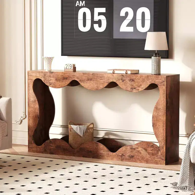 63" Console Table, Beige/Brown, Farmhouse Style, 1-Person Assembly