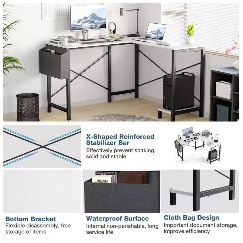 Black / Brown / Gray / White L-Shaped Corner Desk, 50", 1-Person