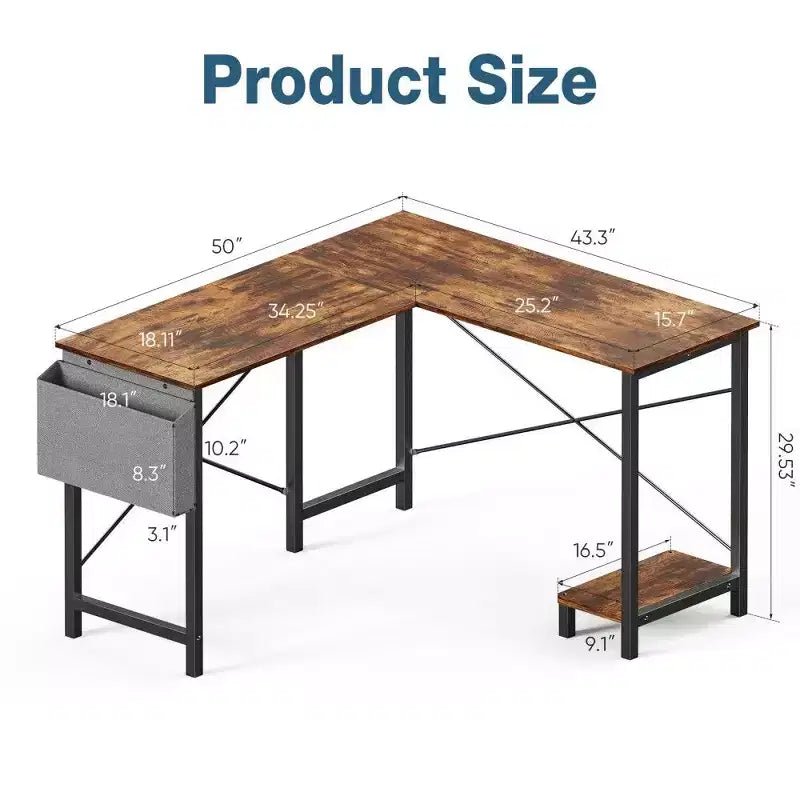 Black / Brown / Gray / White L-Shaped Corner Desk, 50", 1-Person