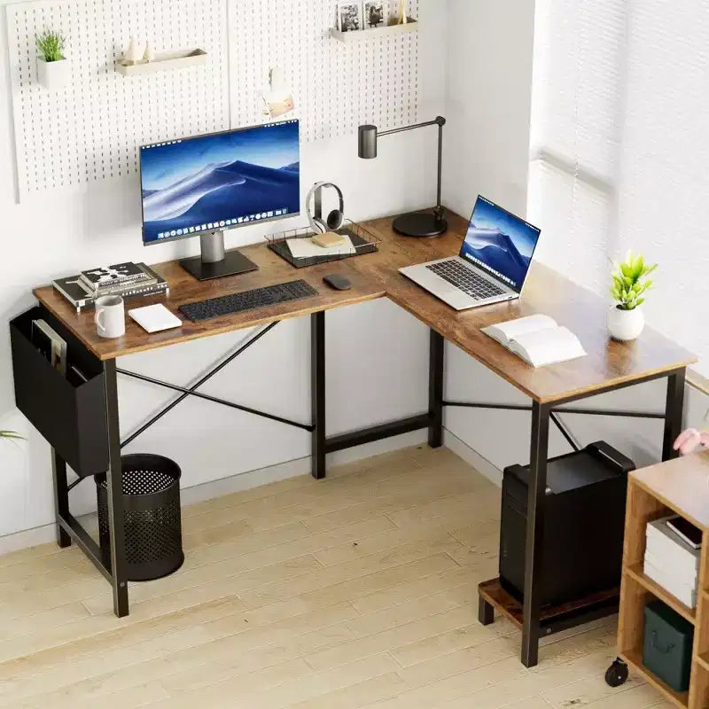 Black / Brown / Gray / White L-Shaped Corner Desk, 50", 1-Person