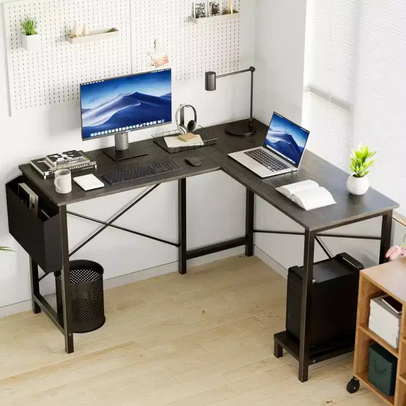 Black / Brown / Gray / White L-Shaped Corner Desk, 50", 1-Person