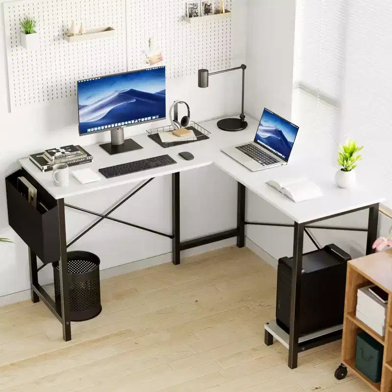 Black / Brown / Gray / White L-Shaped Corner Desk, 50", 1-Person