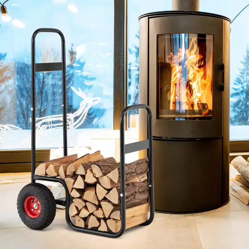 Costway Firewood Log Cart Carrier Firewood Cart Wood Hauler with Wear-Resistant and Shockproof Rubber Wheels