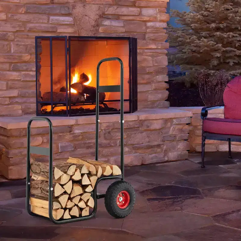 Costway Firewood Log Cart Carrier Firewood Cart Wood Hauler with Wear-Resistant and Shockproof Rubber Wheels