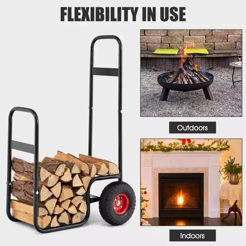 Costway Firewood Log Cart Carrier Firewood Cart Wood Hauler with Wear-Resistant and Shockproof Rubber Wheels