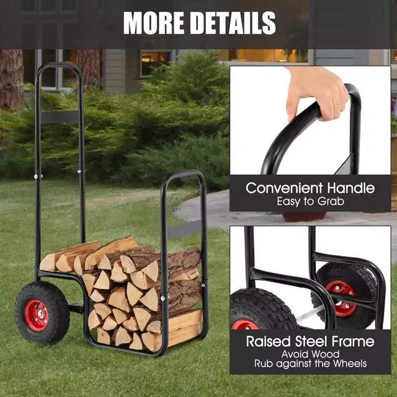 Costway Firewood Log Cart Carrier Firewood Cart Wood Hauler with Wear-Resistant and Shockproof Rubber Wheels